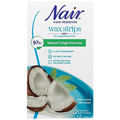 Nair Hair Remover Wax Strips - With Coconut Milk Extract, For Sensitive Skin, 20 pcs (Extra 2 Wipes Inside)