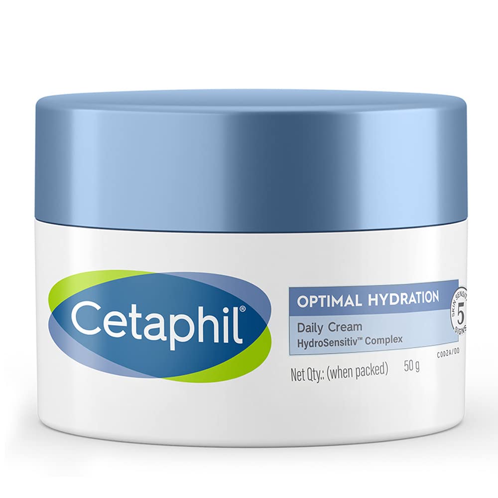 Cetaphil Optimal Hydration Daily Cream 50g | Lightweight Moisturizer & Fast Absorption | Hyaluronic Acid, Blue Daisy Extract, Niacinamide