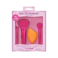 Real Techniques Limited Edition Mini Holidaze Brush + Sponge Kit, Makeup Brush & Makeup Blending Sponge Set, For Foundation, Powder, & Eyeshadow, Travel Makeup Tools, 4 Piece Gift Set