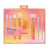 Real Techniques Level Up Brush And Sponge Kit, Makeup Brushes For Eyeshadow, Foundation, Blush, & Bronzer, Blending Sponge, Professional Quality Tools, Synthetic Bristles, 8 Piece Set
