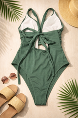 Sage Ribbed Lace-Up One-Piece Swimsuit