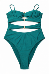 • Aqua Teal Sculpt Cut-Out Swimsuit