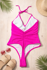 Hot Pink Halter-Neck One-Piece Swimsuit