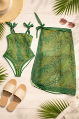 EMERALD LEAF PRINT SWIMSUIT WITH WRAP SARONG