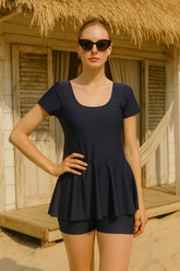 Navy Peplum Wave Swim Set