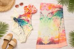 Aurora Bloom One-Shoulder Swimsuit & Sarong Set