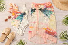 Aurora Bloom One-Shoulder Swimsuit & Sarong Set