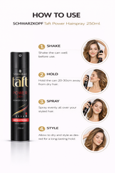 SCHWARZKOPF TAFT POWER HAIRSPREY 250ML - Kunchals