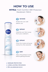 NIVEA FRESH COMFORT 48H PROTETION DEODORANT 150ML - Kunchals