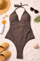 Midnight Ruched Halter-Neck One-Piece Swimsuit
