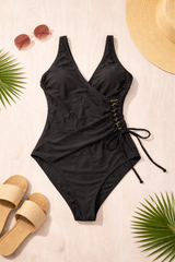 Noir Sculpt Wrap One-Piece Swimsuit