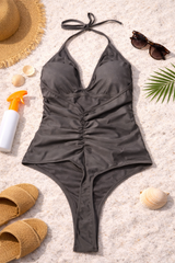 Midnight Ruched Halter-Neck One-Piece Swimsuit