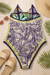 Lavender Palm V-Neck One-Piece