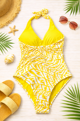 SUNBURST GEO HALTER RING ONE-PIECE SWIMSUIT