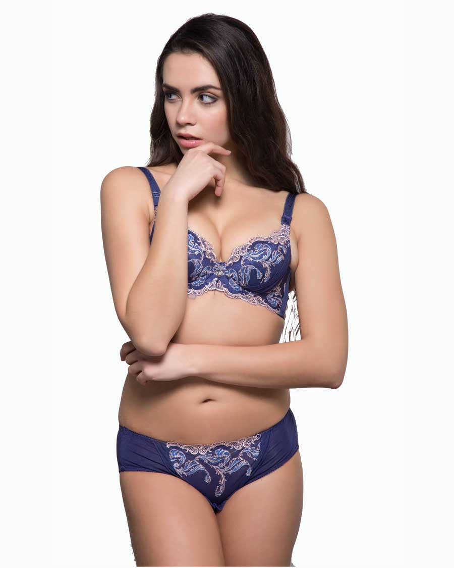 Eva Paris-Bra Panty Set-Pink+Blue -No-2395