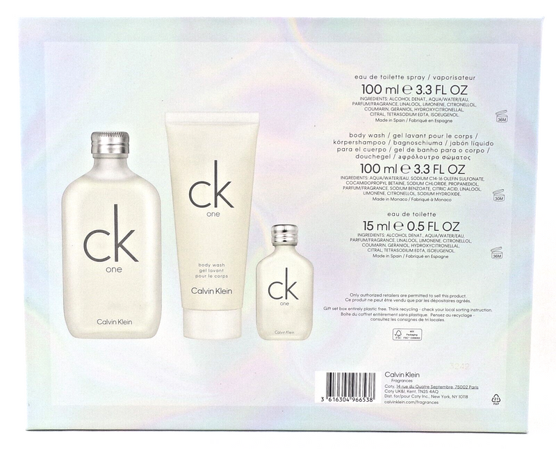 CK One by Calvin Klein 3.3 oz & 0.5 oz EDT Spray + 3.3 oz Body Wash. New SET