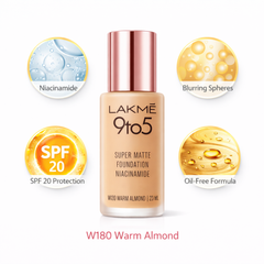 LAKME 9 TO 5 SUPER MATTE FOUNDATION NIACINAMIDE 23ML W180 WA