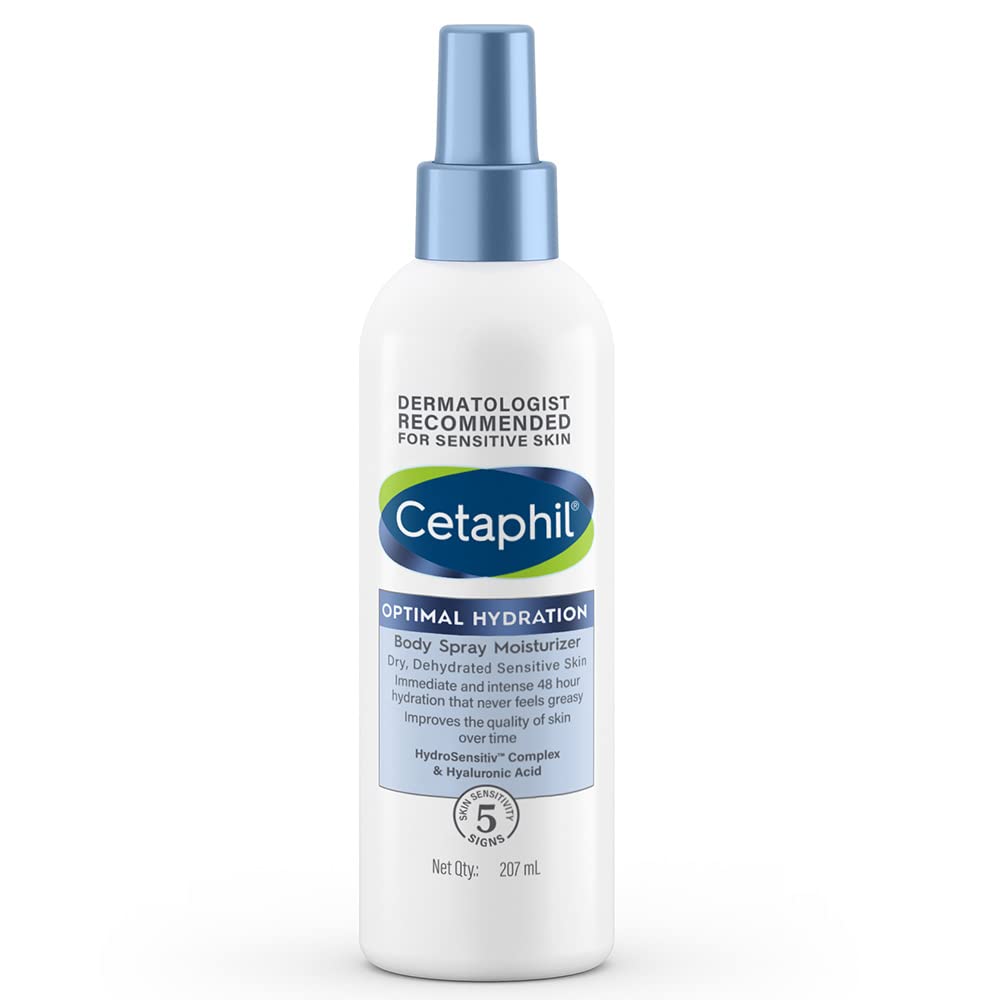 Cetaphil Optimal Hydration Body Spray Moisturizer 207ml | Lightweight moisturizer & non-greasy | Hyaluronic Acid, Sunflower Oil, Blue Daisy extract