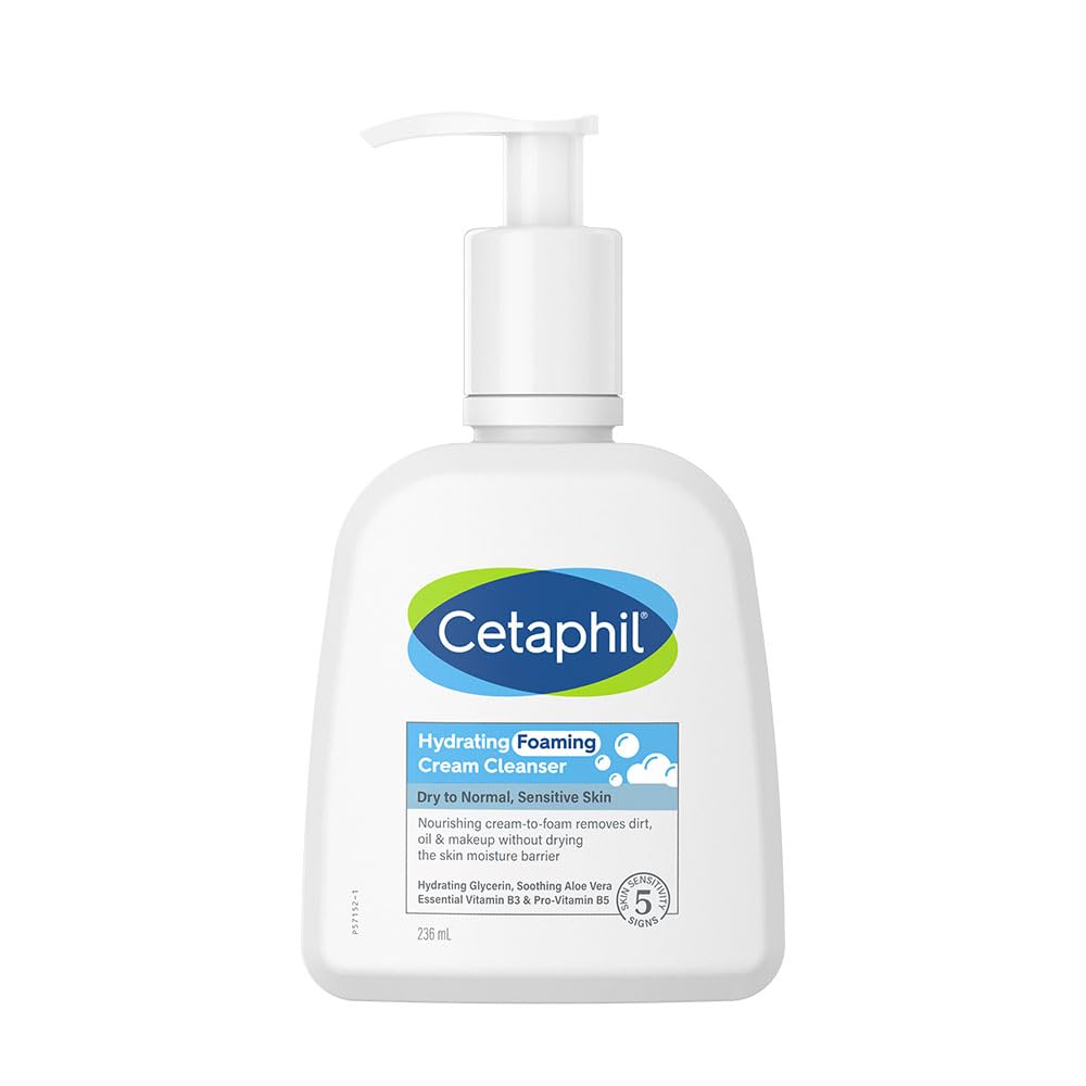 Cetaphil Hydrating foaming Face Wash, Cream to Foam Cleanser 236ml | Niacinamide, Pro-Vitamin B5 & and Aloe for Gentle Cleansing