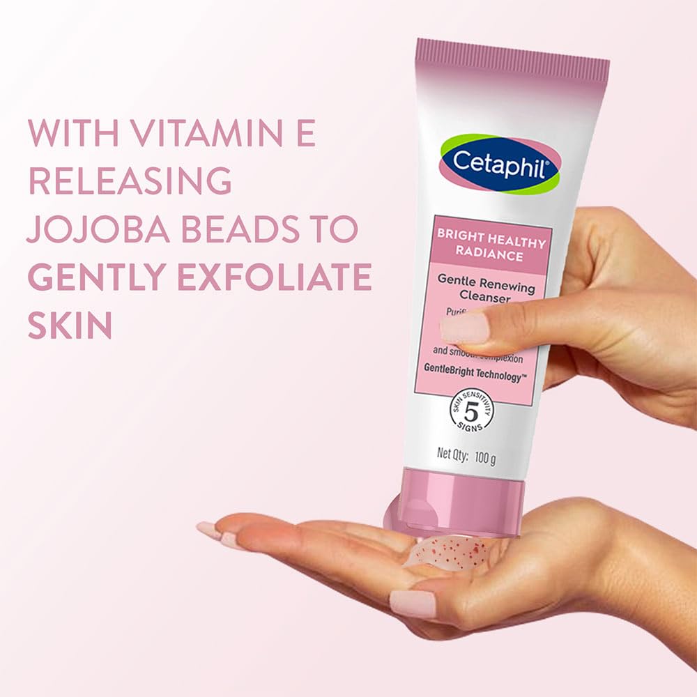 Cetaphil Bright Healthy Radiance Gentle Renewing Cleanser|100G|Gentlebright Technology With Vitamin E-Releasing Jojoba Beads|3In1: Brightening,Gentle Exfoliation And Anti-Pollution|Fragrance Free