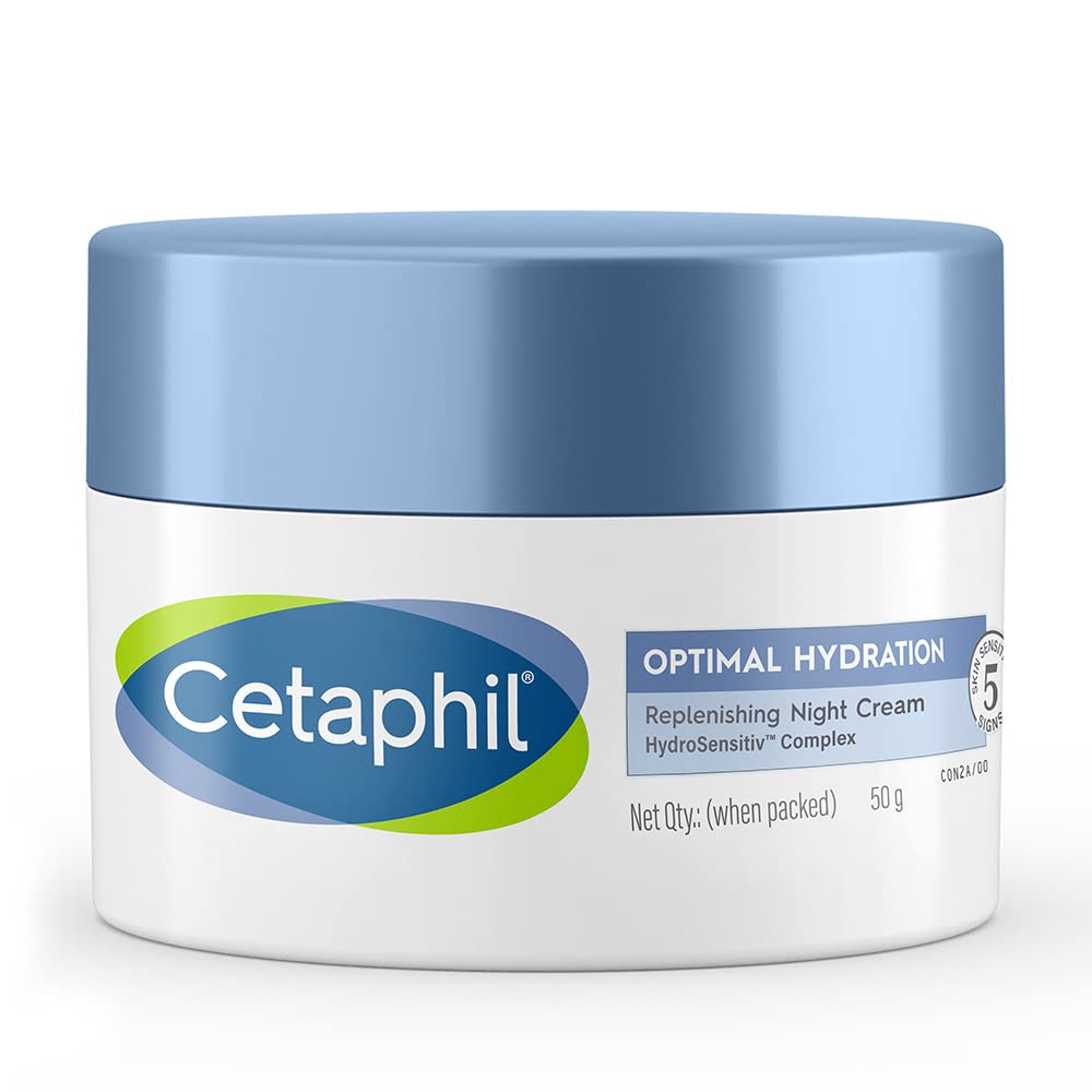 Cetaphil Optimal Hydration Replenishing Night Cream 50g | Lightweight & Fast Absorption | Hyaluronic Acid, Blue Daisy Extract, Niacinamide