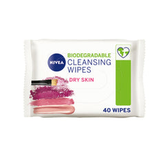 NIVEA 3-in-1 Biodegradable Cleansing Wipes for Dry Skin (40 Count Pack)