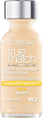 L'Oréal Paris True Match Super-Blendable Liquid Foundation in the shade Light Ivory (W2) - (30 ml).
