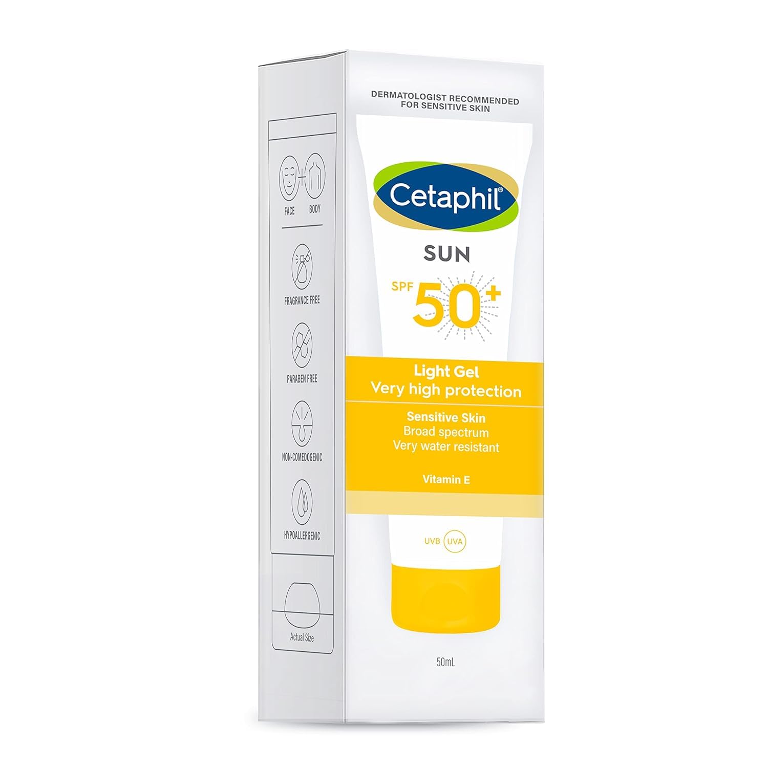 Cetaphil Combination Skin Sun Spf 50 Sunscreen, Very High Protection Light Gel, Water Resistant, Vitamin E, 50 Ml, Pack Of 1