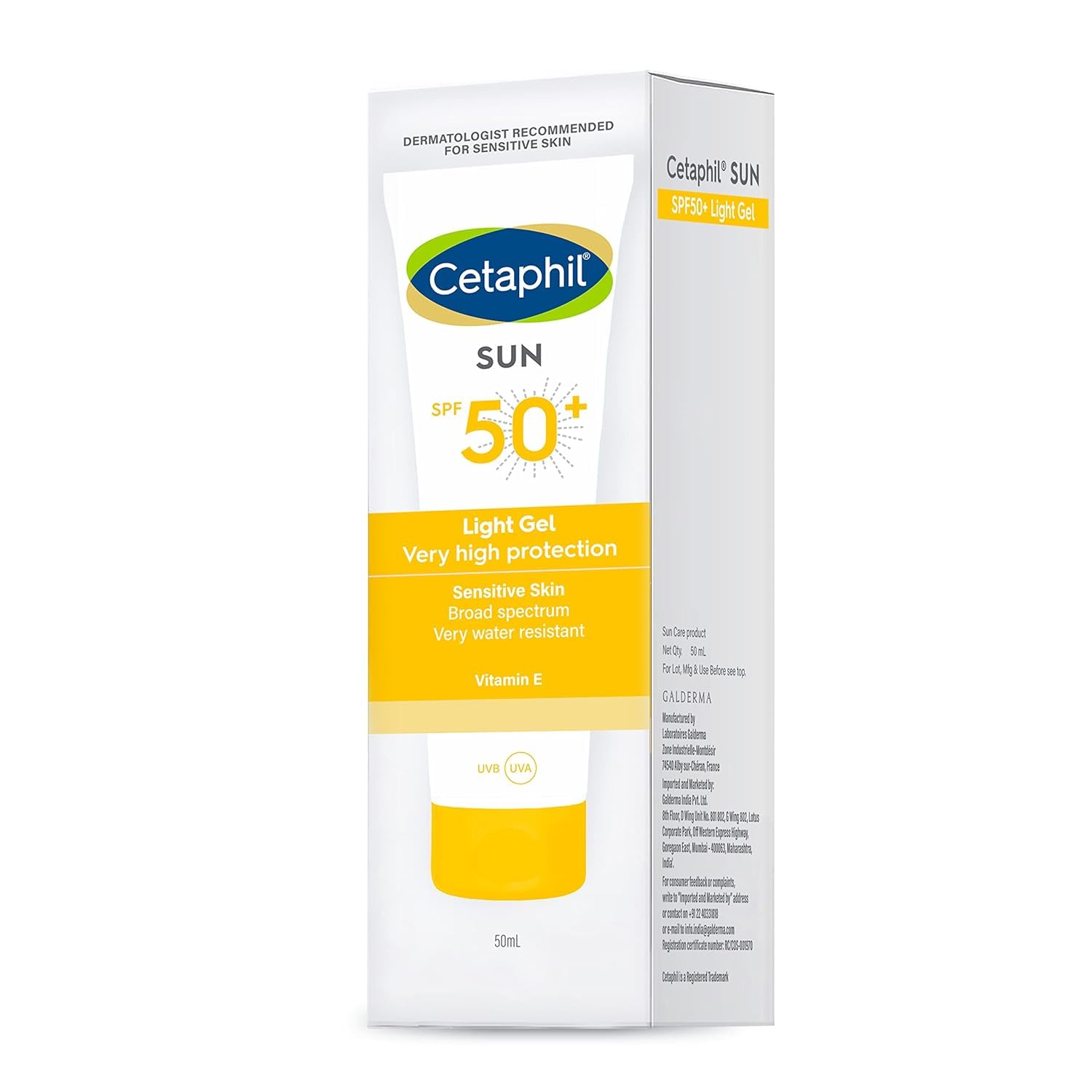 Cetaphil Combination Skin Sun Spf 50 Sunscreen, Very High Protection Light Gel, Water Resistant, Vitamin E, 50 Ml, Pack Of 1