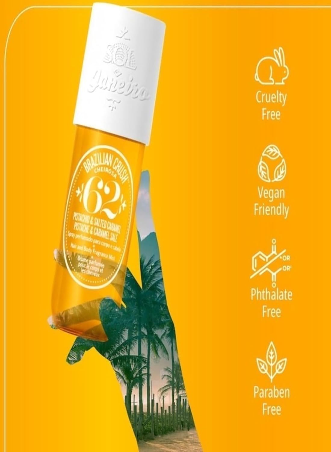 Sol de Janeiro Brazilian Crush Cheirosa 62 Perfume Mist 30ml | Tropical Pistachio & Caramel Fragrance for Body & Hair