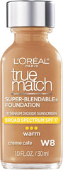 L'Oreal Paris True Match Super-Blendable Liquid Foundation in the shade W8 Crème Café (30 ml).