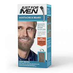 Just For Men Mustache & Beard, Beard Dye for Men with Brush Included, With Keratin Biotin Aloe and Coconut Oil for Healthy Facial Hair - Light Brown, M-25, Pack of 1