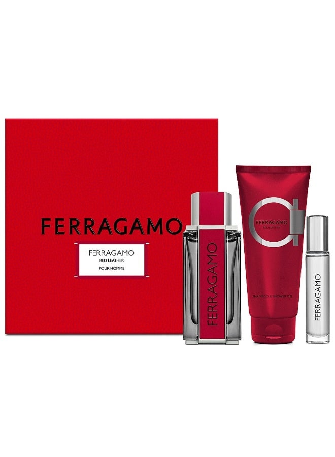 Salvatore Ferragamo Red Leather 3-Piece Gift Set for Men