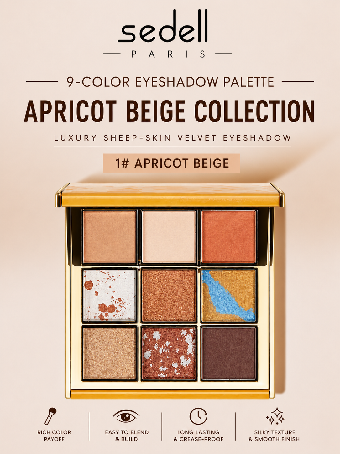 Sedell Paris karen leica 9-color eyeshadow palette 1# apricot beige