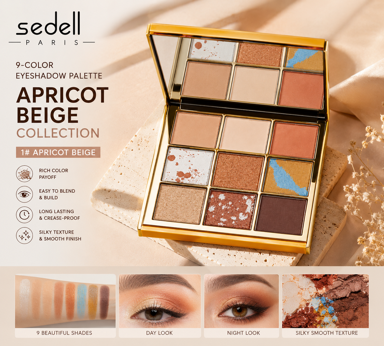 Sedell Paris karen leica 9-color eyeshadow palette 1# apricot beige