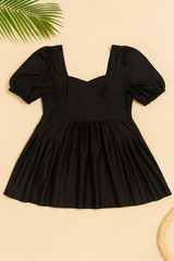 Black Breeze Puff Sleeve Short Dress