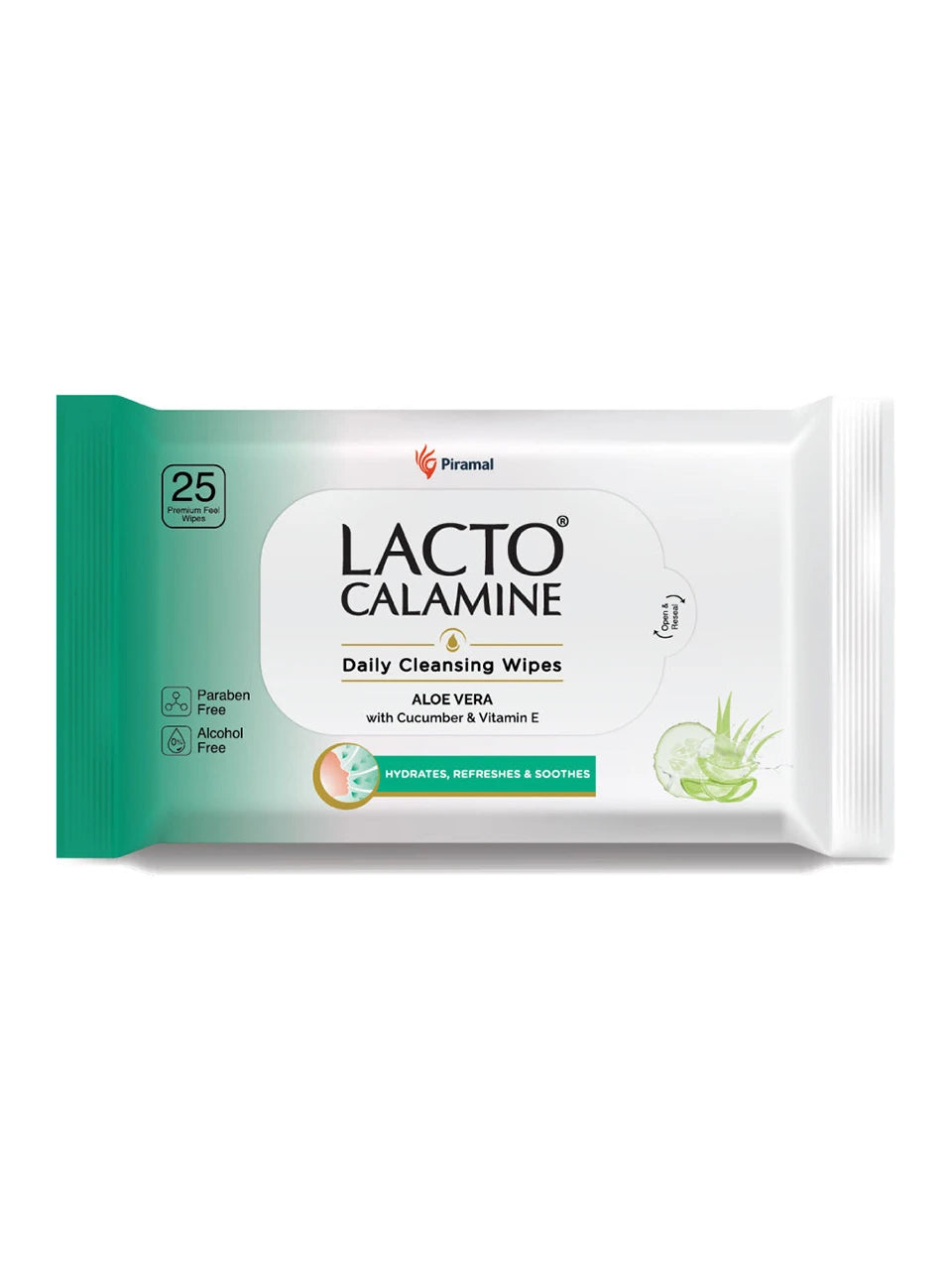 Lacto Calamine Daily Cleansing Face Wipes with Aloe Vera & Cucumber.