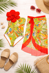 Scarlet Bloom Strapless Swimsuit & Sarong Set
