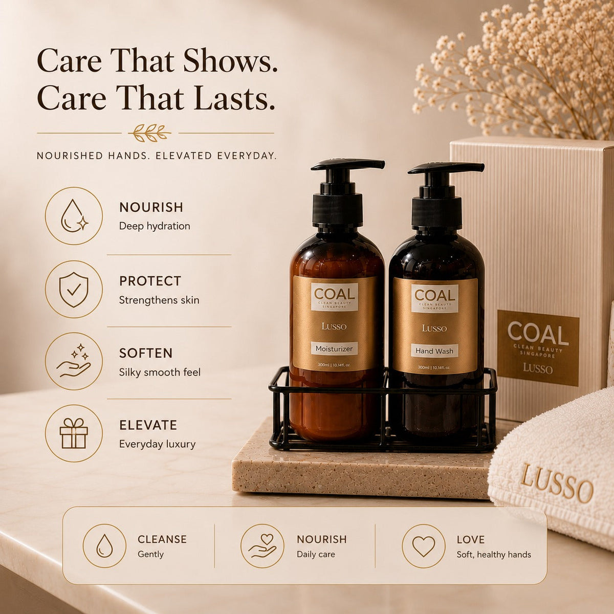 COAL Clean Beauty Hand Care Buddy 1 X Lusso Hand Wash 300 ml 1 X Lusso Moisturizer 300 ml