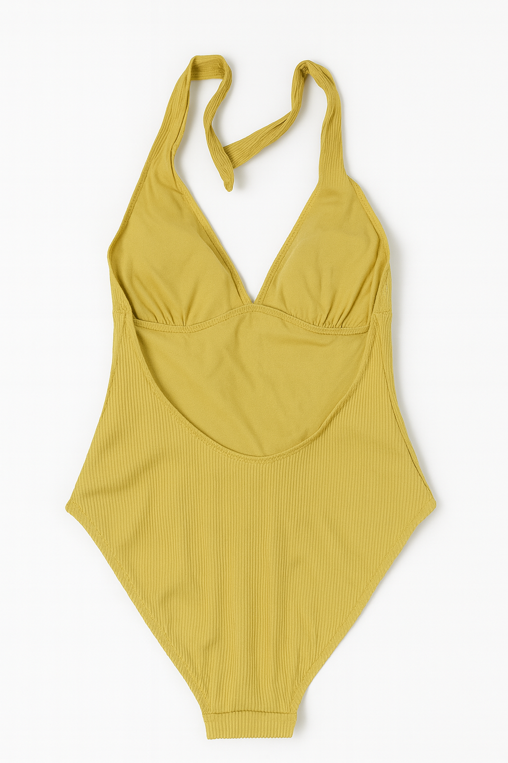 Ribbed Tie-Neck One-Piece Swimsuit – Mustard Yellow