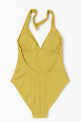 Ribbed Tie-Neck One-Piece Swimsuit – Mustard Yellow
