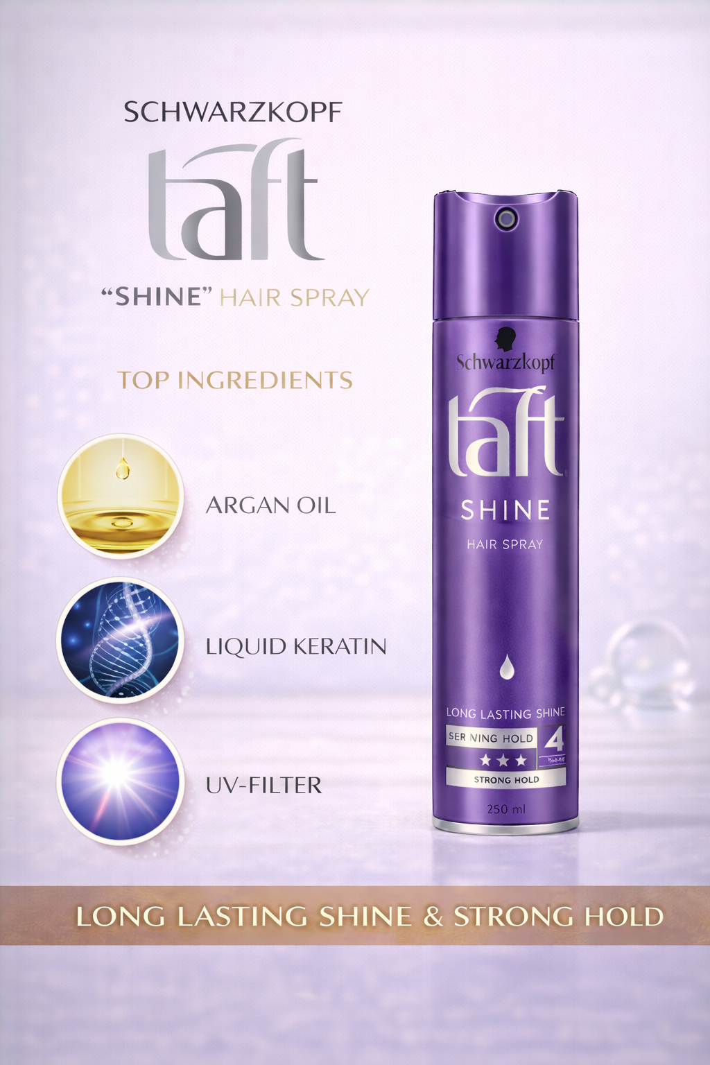 SCHWARZKOPF TAFT SHINE HAIR SPRAY NO-4 250ML - Kunchals