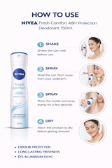 NIVEA FRESH COMFORT 48H PROTETION DEODORANT 150ML - Kunchals