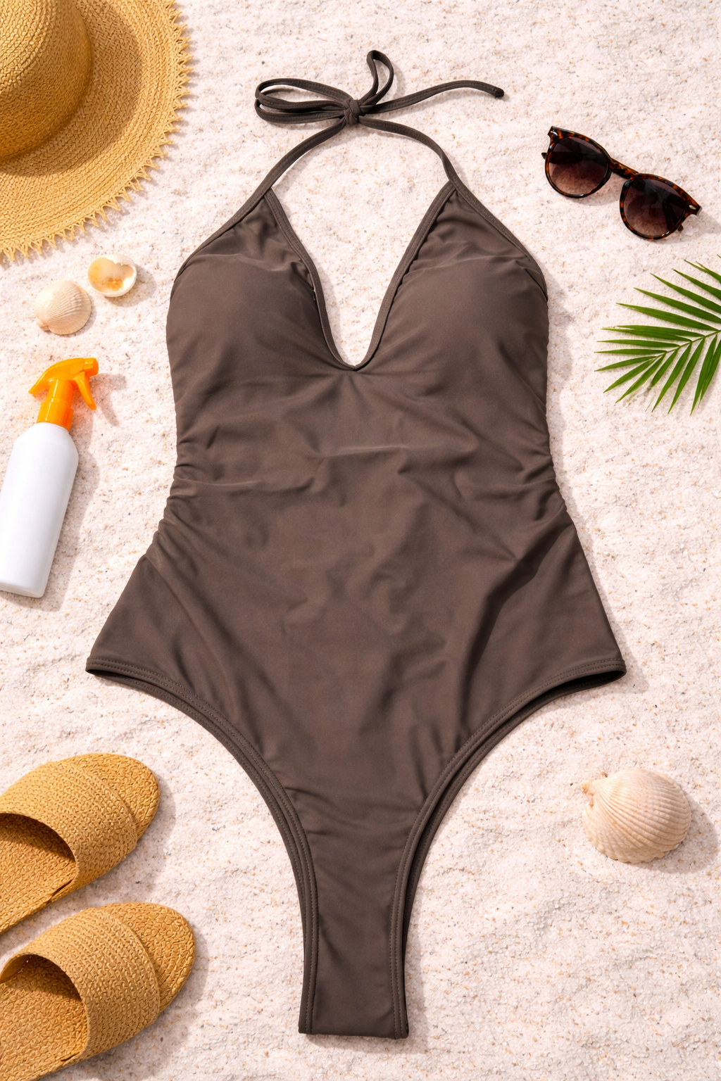 Midnight Ruched Halter-Neck One-Piece Swimsuit