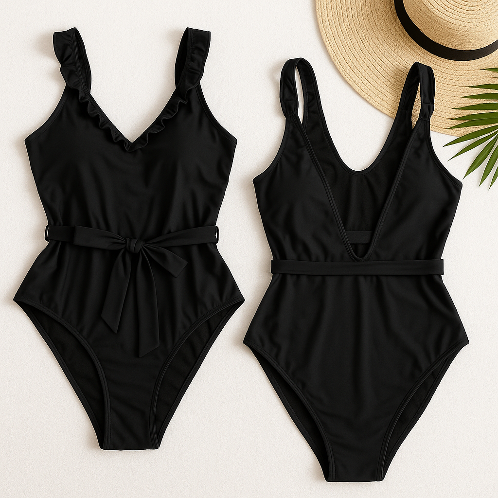 Luxury Noir Plunge Belted Swimsuit