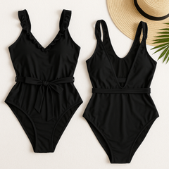 Luxury Noir Plunge Belted Swimsuit