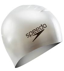 SPEEDO LONG WEAR HAIR CAP SWIM CAP SILVER WHITE
