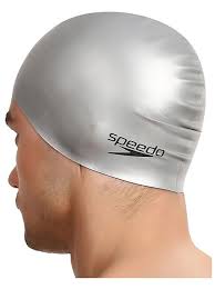 SPEEDO LONG WEAR HAIR CAP SWIM CAP SILVER WHITE
