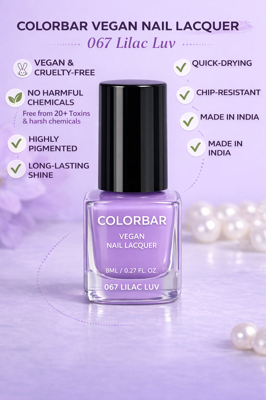 COLORBAR VEGAN NAIL LACQUER 8ML 067 LILAC LUV