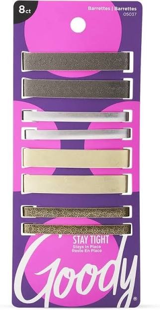 Goody Stay Tight Hair Barrettes (Assorted Metallic Colors, 8-Count)